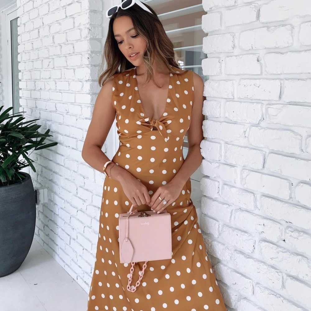 Mustard midi polka dot dress